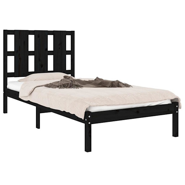 vidaXL Sängram svart massiv furu 100x200 cm enkelsäng Svart