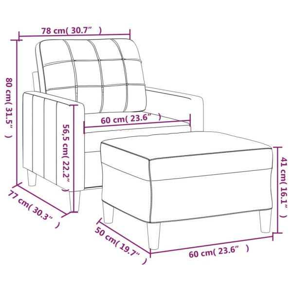 vidaXL Fåtölj med fotpall Svart 60 cm tyg Svart