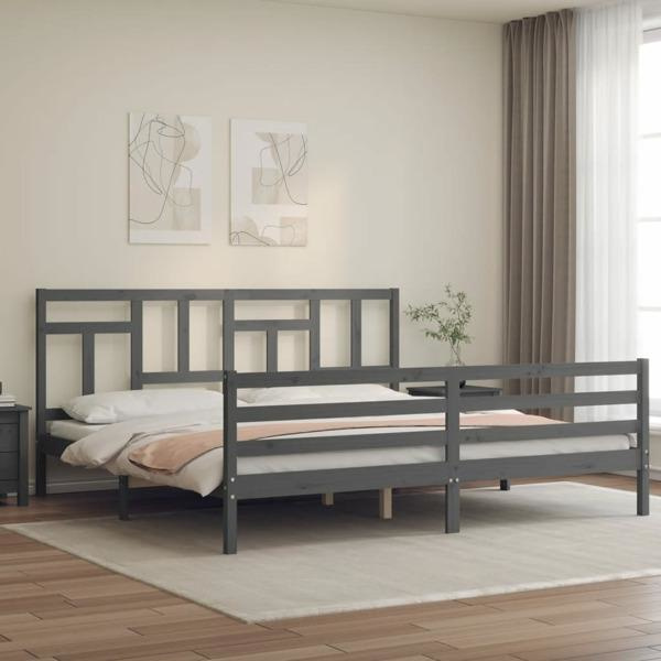 vidaXL Sängram med huvudgavel grå 200x200 cm massivt trä Grå