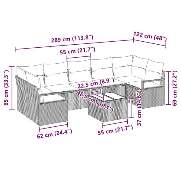 vidaXL Soffset 8 st 7-Antal sittplatser Ljusgrå och mörkgrå Ljusgrå