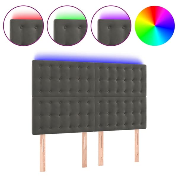 vidaXL Sänggavel LED mörkgrå 144x5x118/128 cm sammet Grå