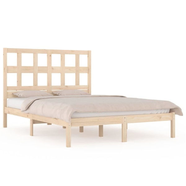 vidaXL Sängram massiv furu 140x190 cm Brun