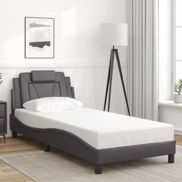 vidaXL Sängram med LED-belysning grå 90x190 cm konstläder Grå