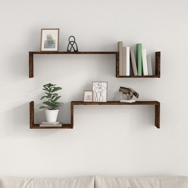 vidaXL Vägghyllor 2 st rökfärgad ek 100x15x20 cm konstruerat trä Brun