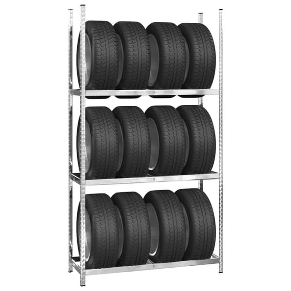 vidaXL Däckställ 3 hyllplan silver 2 st 110x40x200 cm stål Silver