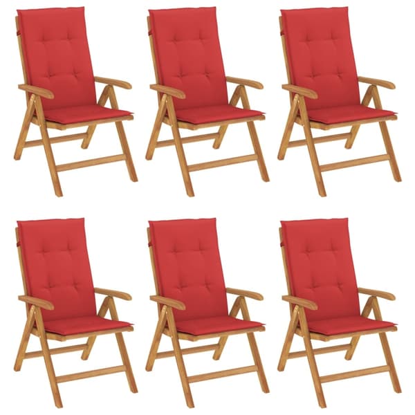 vidaXL Fällbara fåtöljer med dynor, 6 st, massivt trä, teak Brun