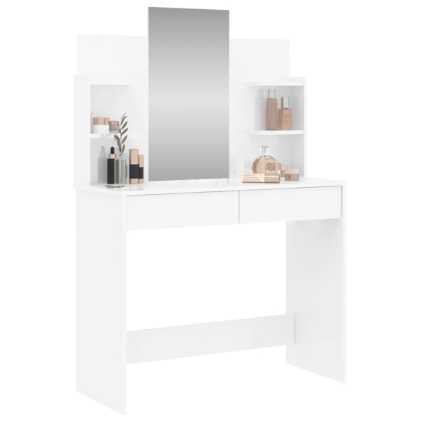 vidaXL Sminkbord med spegel vit högglans 96x39x142 cm Vit