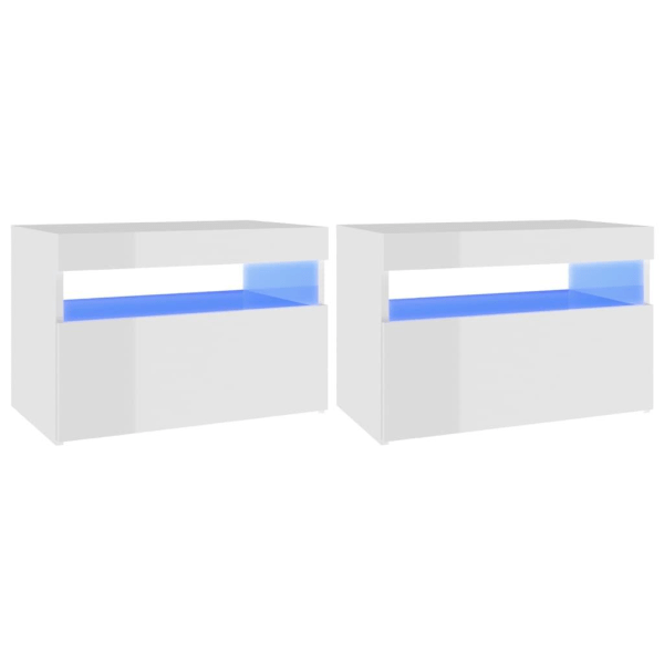 vidaXL Sängbord med LED-belysning 2 st vit högglans 60x35x40 cm Vit