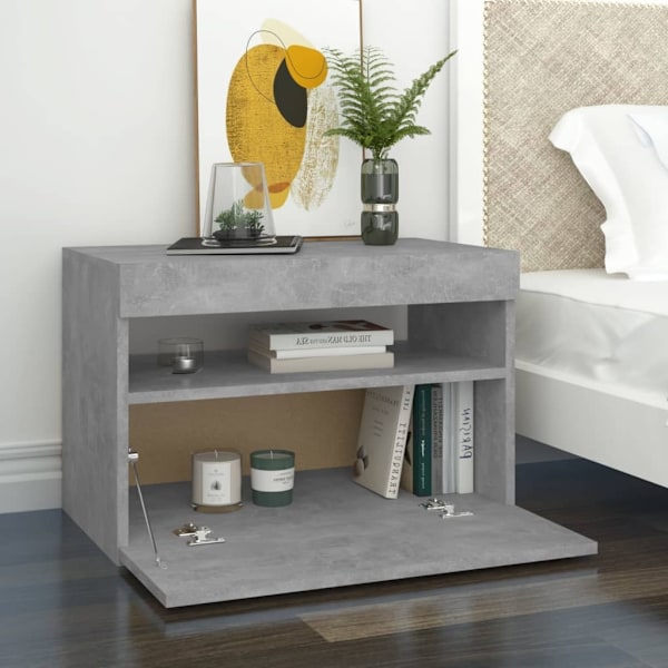 vidaXL Sängbord med LED-belysning 2 st betonggrå 60x35x40 cm grå