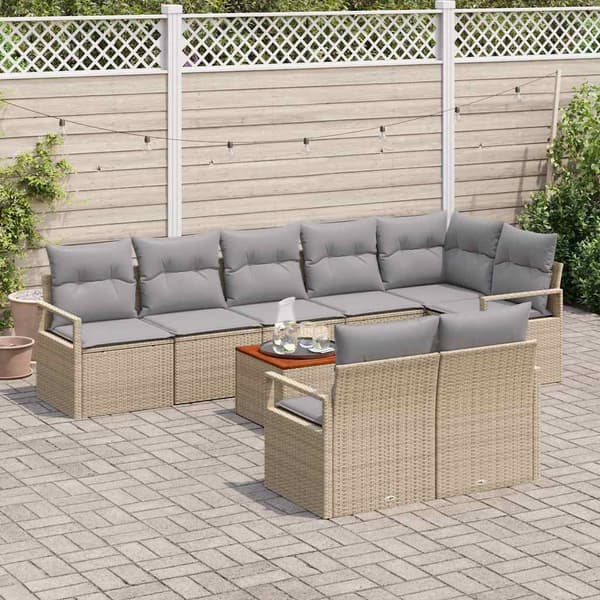 vidaXL Trädgårdsoffset 9 st Beige konstrotting Beige