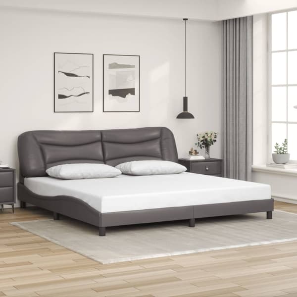 vidaXL Sängram med LED-belysning grå 200x200 cm konstläder Grå