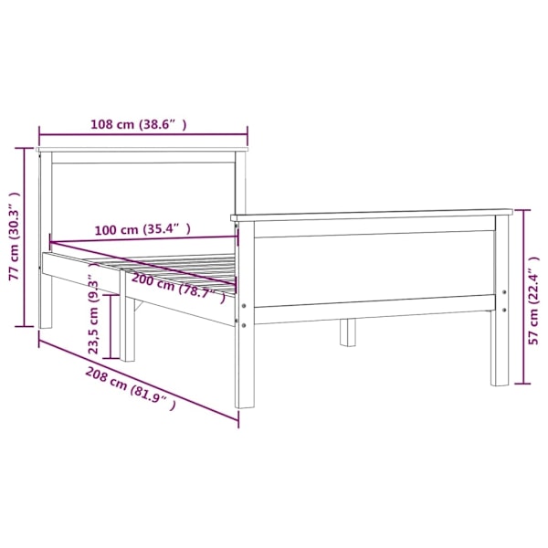 vidaXL Sängram massiv furu 100x200 cm Brun