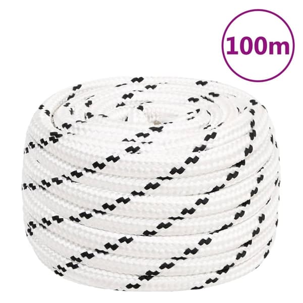 vidaXL Båtlina flätad vit 20 mm x 100 m polyester Vit