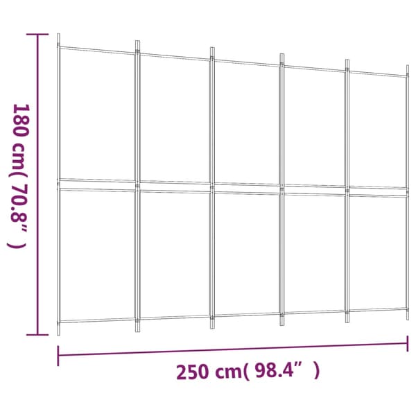 vidaXL Rumsavdelare 5 paneler vit 250x180 cm tyg Vit
