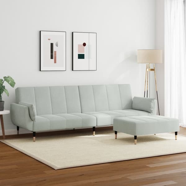 vidaXL Bäddsoffa 2-sits med fotpall ljusgrå sammet Grå