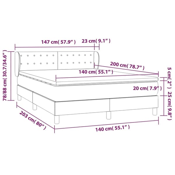 vidaXL Ramsäng med madrass ljusgrå 140x200 cm sammet Grå