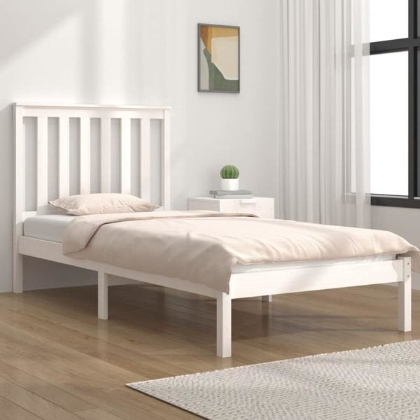 vidaXL Sängram vit massiv furu 100x200 cm enkelsäng Vit