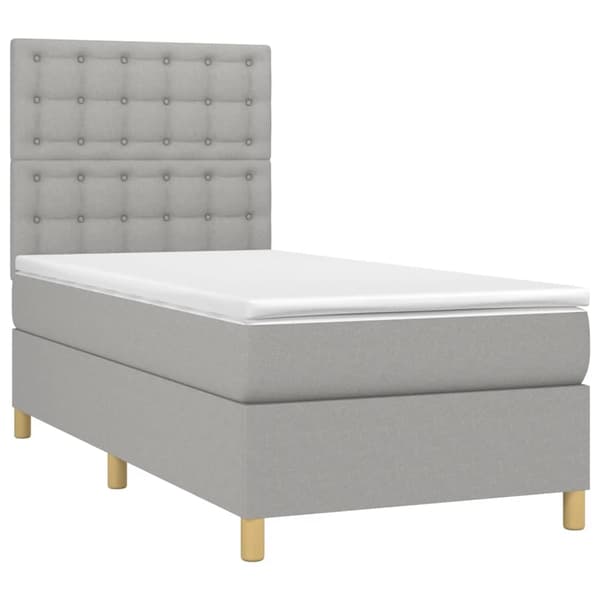 vidaXL Ramsäng med madrass ljusgrå 90x190 cm tyg Grå