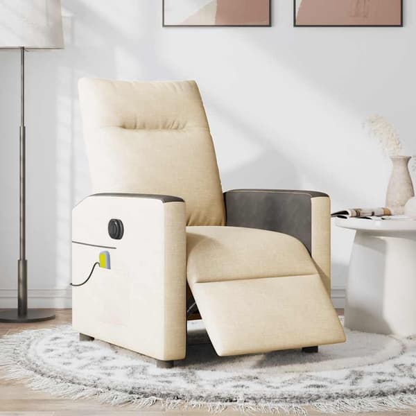 vidaXL Elektrisk massagefåtölj gräddvit tyg Kräm