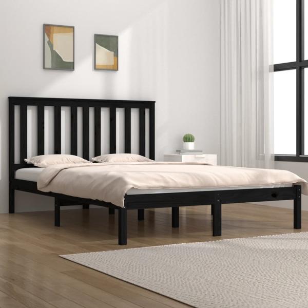 vidaXL Sängram svart massiv furu 120x200 cm Svart