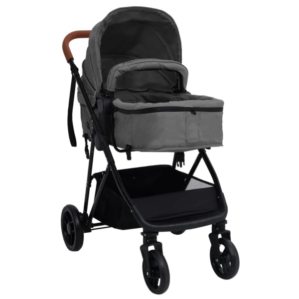vidaXL Barnvagn 3-i-1 ljusgrå och svart stål grå