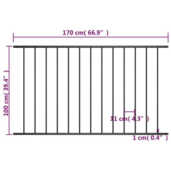 vidaXL Staketpanel Woerden pulverlackerad stål 163x100 cm svart Svart