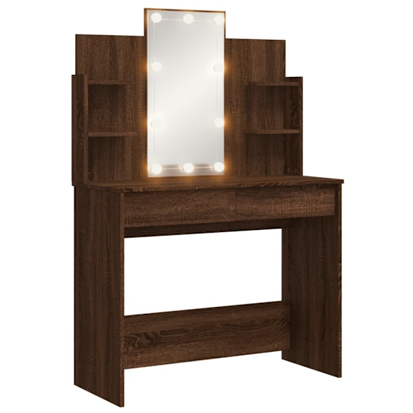 vidaXL Sminkbord med LED brun ek 96x40x142 cm Brun