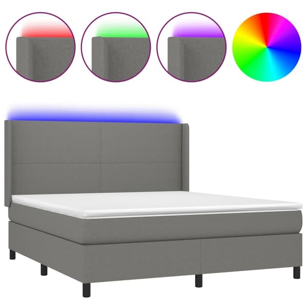 vidaXL Ramsäng med madrass & LED mörkgrå 180x200 cm tyg Grå