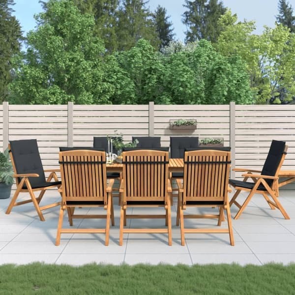 vidaXL Fällbara fåtöljer med dynor, 8 st, massivt trä, teak Brun