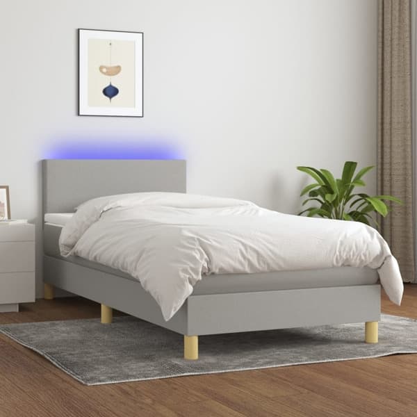 vidaXL Ramsäng med madrass & LED ljusgrå 90x190 cm tyg Grå