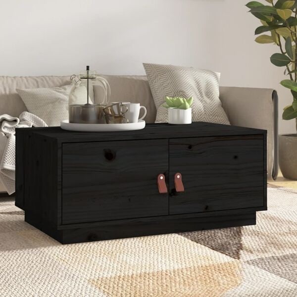 vidaXL Soffbord svart 80x50x35 cm massiv furu Svart