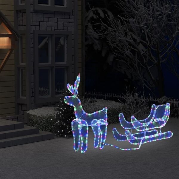 vidaXL Julbelysning ren och släde nät 432 LED colourful