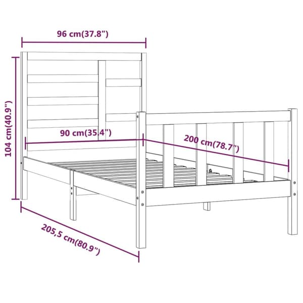 vidaXL Sängram vit massiv furu 90x200 cm Vit