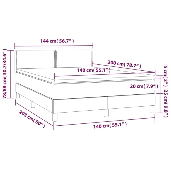vidaXL Ramsäng med madrass mörkgrå 140x200 cm sammet Grå