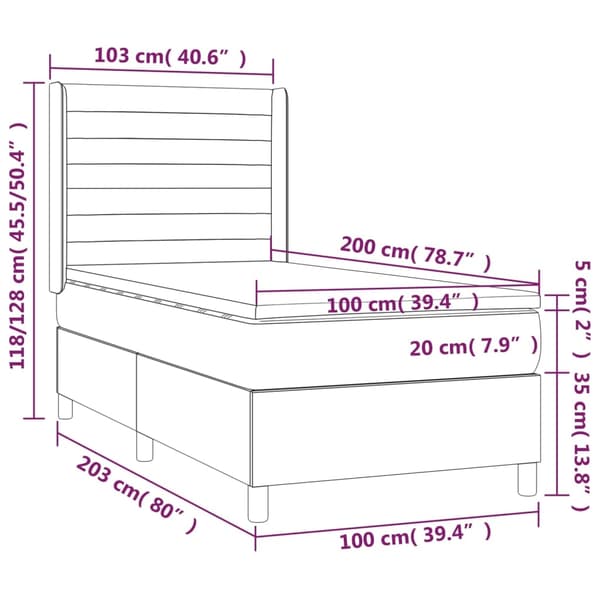 vidaXL Ramsäng med madrass & LED mörkgrå 100x200 cm tyg Grå