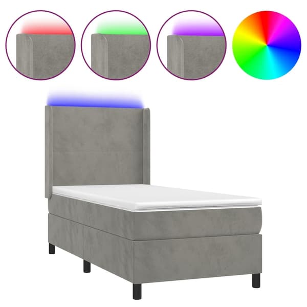 vidaXL Ramsäng med madrass & LED ljusgrå 90x200 cm sammet Grå