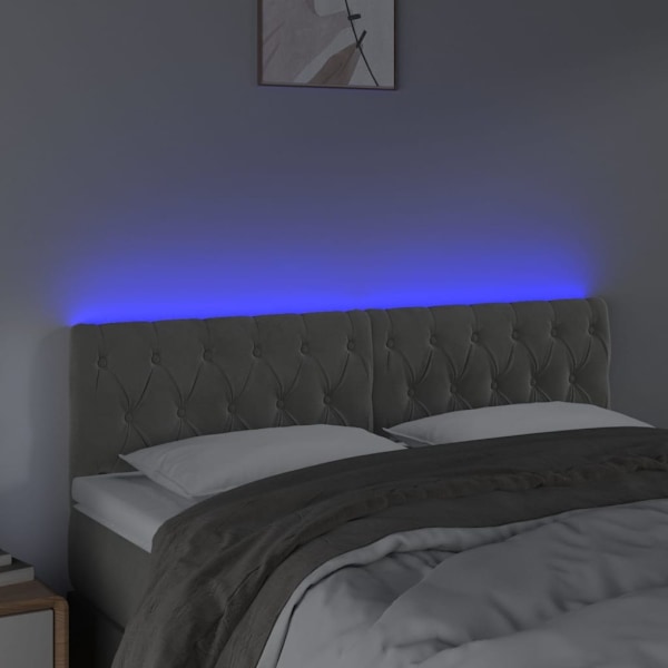 vidaXL Sänggavel LED ljusgrå 144x7x78/88 cm sammet Grå