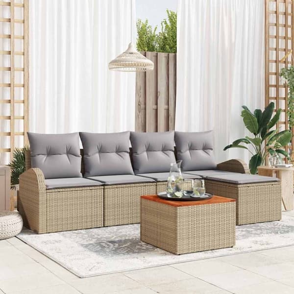 vidaXL Trädgårdsoffset 6 st Beige konstrotting Beige