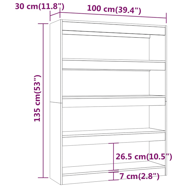 vidaXL Bokhylla/Rumsavdelare högglans vit 100x30x135 cm Vit