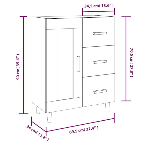 vidaXL Skänk vit högglans 69,5x34x90 cm konstruerat trä Vit