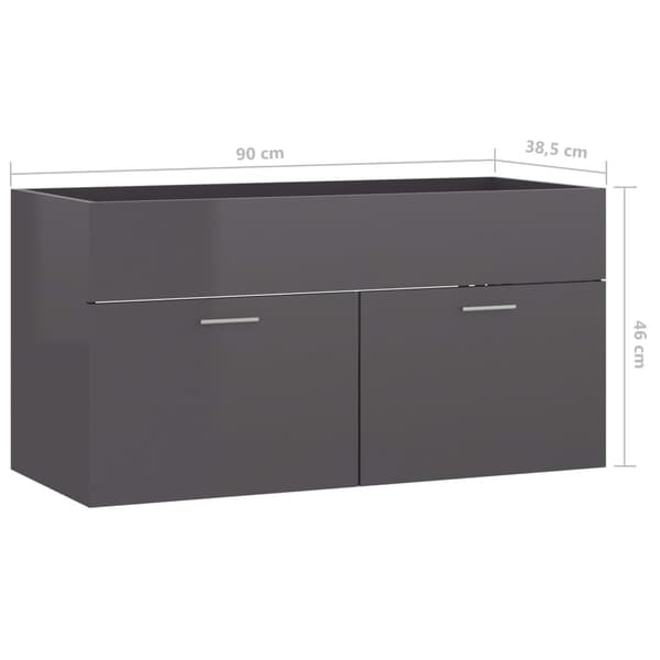 vidaXL Tvättställsskåp grå högglans 90x38,5x46 cm konstruerat trä grå