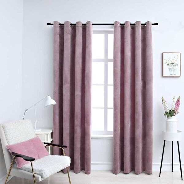 vidaXL Mörkläggningsgardiner med ringar 2 st rosa sammet 140x225 cm Rosa