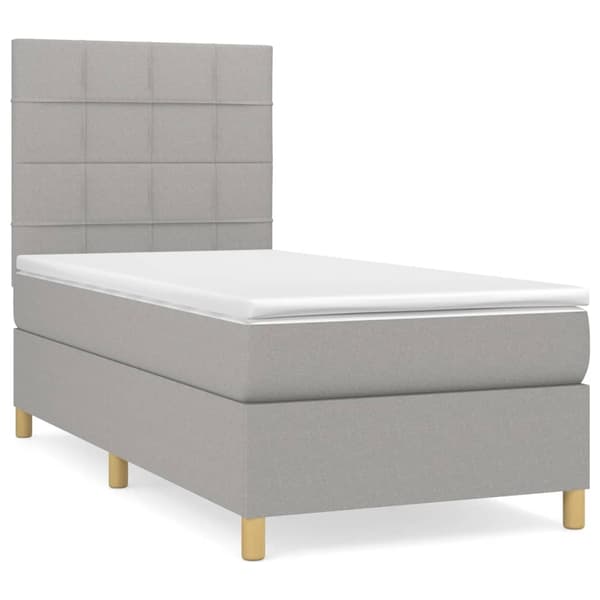 vidaXL Ramsäng med madrass ljusgrå 90x190 cm tyg Grå