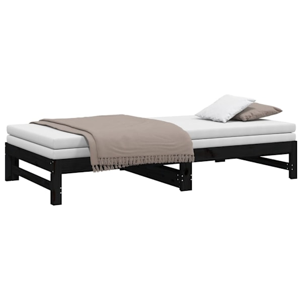 vidaXL Utdragbar dagbädd svart 2x(100x200) cm massiv furu Svart