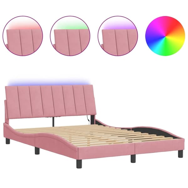 vidaXL Sängram med LED-belysning rosa 140x190 cm sammet Rosa