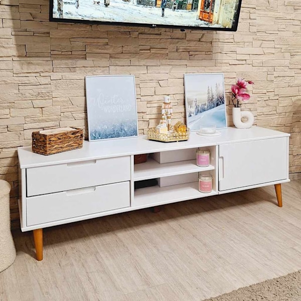 vidaXL Tv-bänk MOLDE vit 158x40x49 cm massiv furu Vit