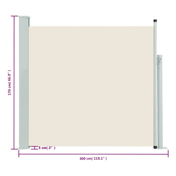vidaXL Infällbar sidomarkis 170x300 cm gräddvit Creme