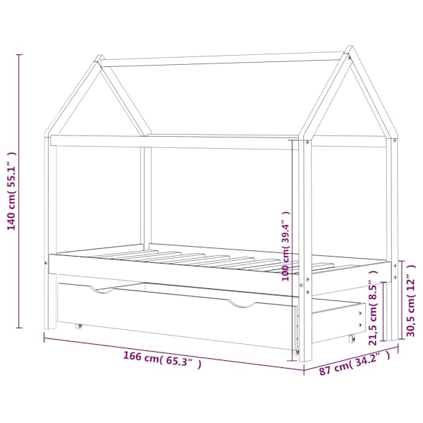 vidaXL Barnsäng med låda vit massiv furu 80x160 cm Vit