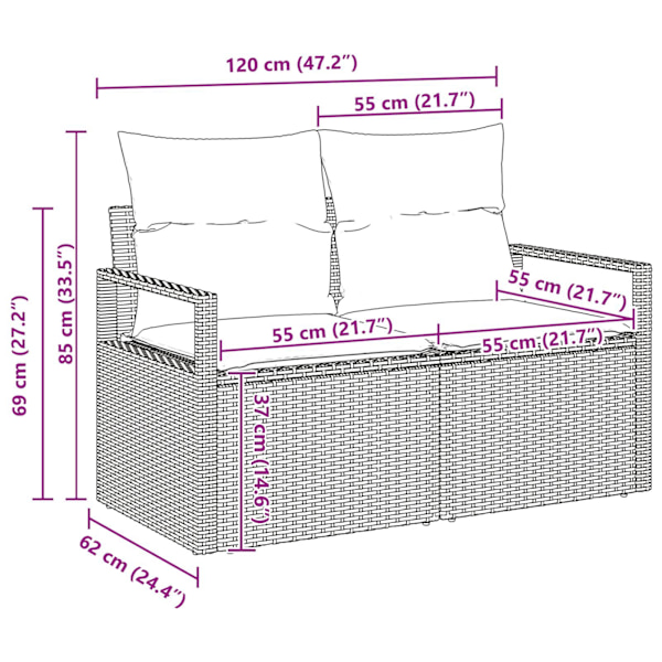 vidaXL Soffset med kudde 7 pcs Brun konstrotting Brun