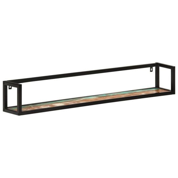 vidaXL Vägghyllor 2 st 110x17x17 cm massivt återvunnet trä och järn Flerfärgsdesign